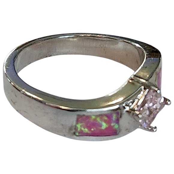 💍NEW & BEAUTIFUL💍 Pink Opal‎ Inlay  Silver Ring Size 7 - Picture 7 of 9